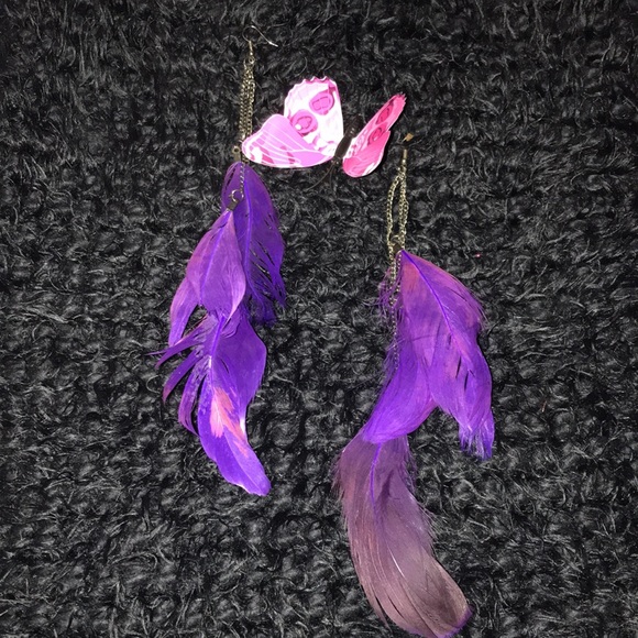 Purple Feather Earrings - Picture 5 of 16